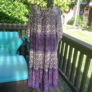 Natural LIFE Peasant maxi dress. Size M NWT purple, pink and cream